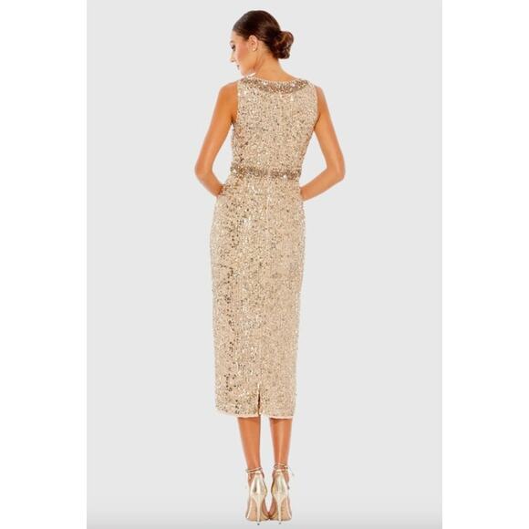 MAC DUGGAL Dress Size 12 Evening Gown Sequin Gold Midi NEW Beaded Neckline - Picture 2 of 9